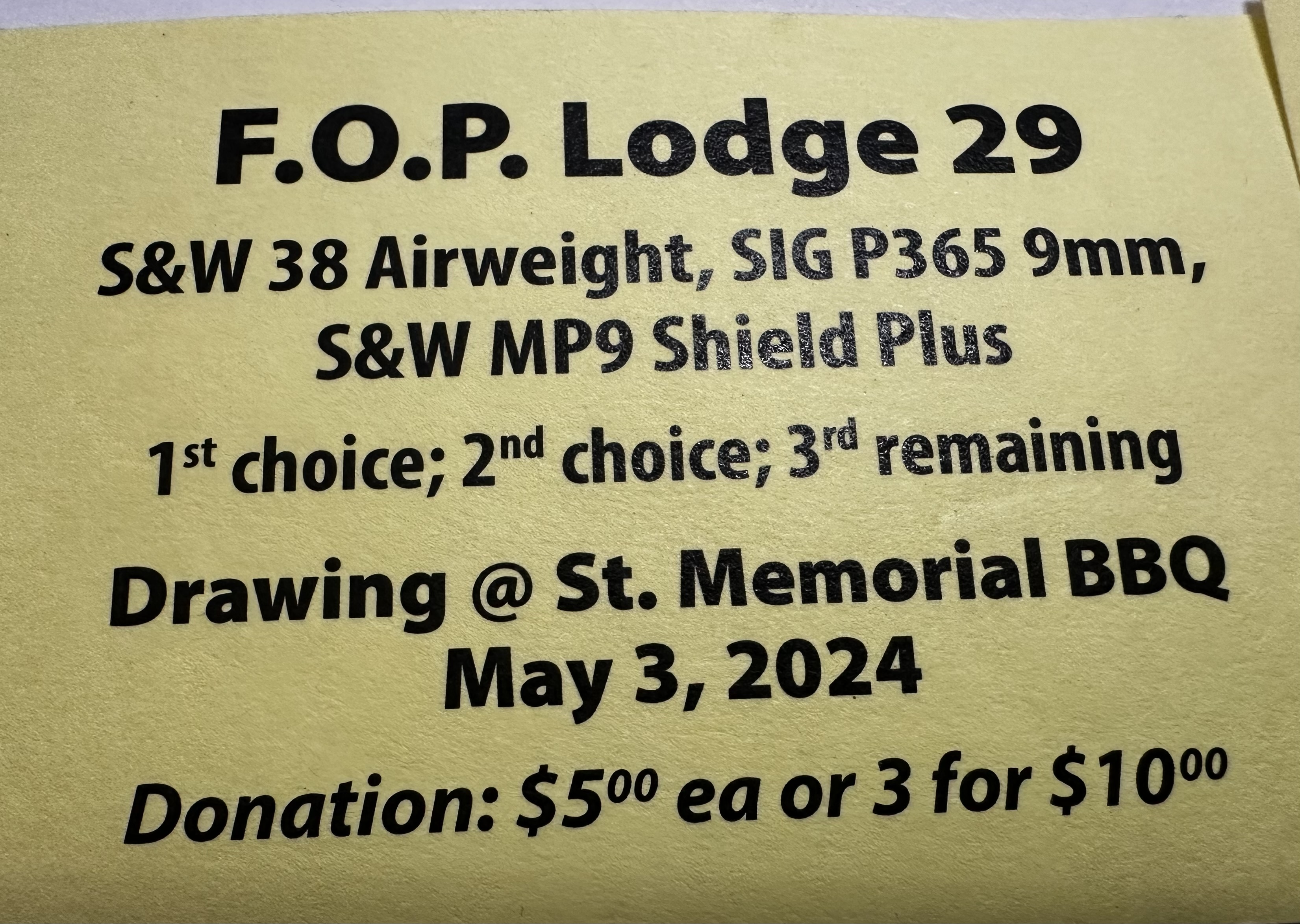 Lodge 29 BBQ gun raffle/donation